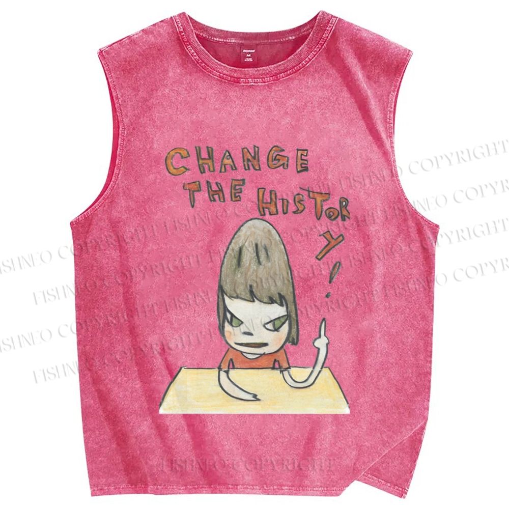 Unisex Japanese Art Yoshitomo Nara Change The History Printed Washed Tank Top