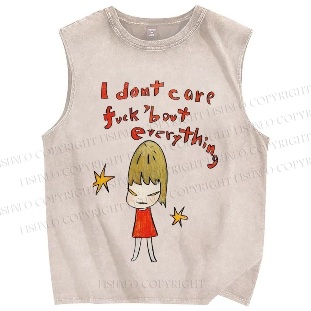 Unisex Japanese Art Yoshitomo Nara I Don't Car About Everything Printed Washed Tank Top