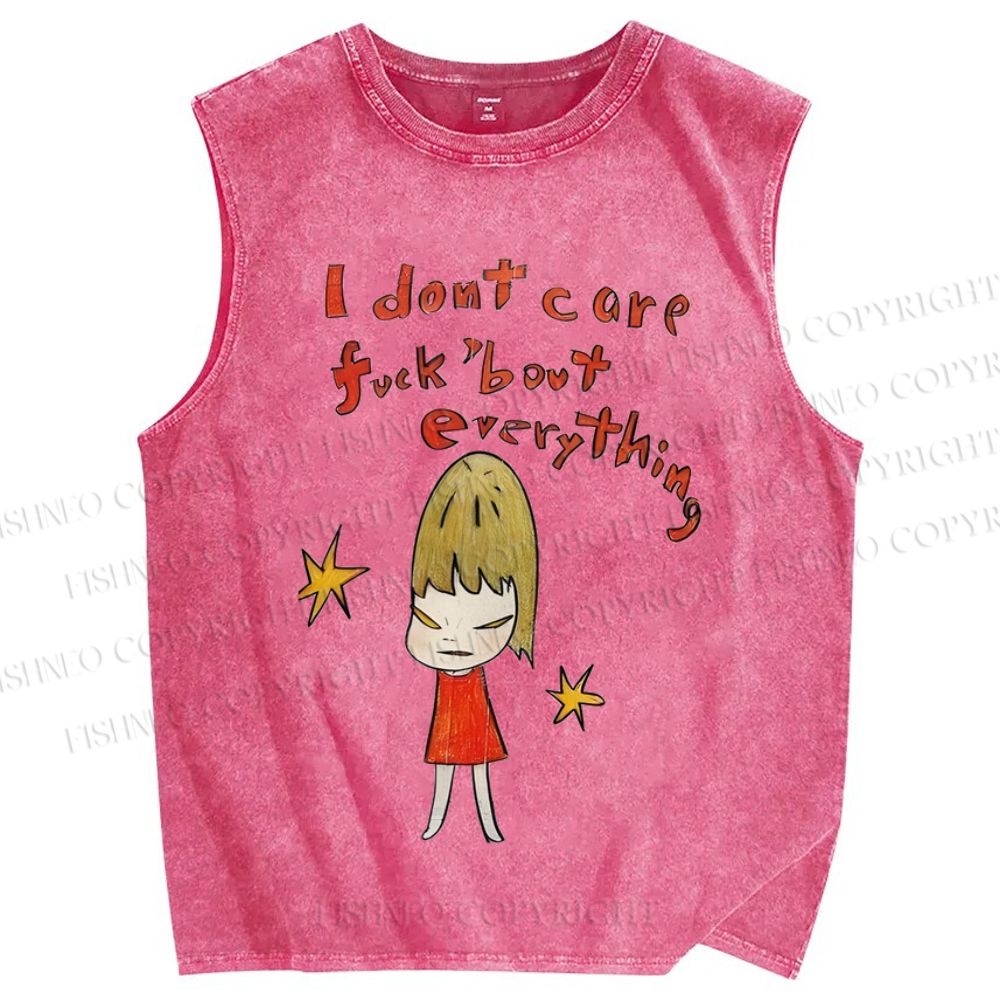 Unisex Japanese Art Yoshitomo Nara I Don't Car About Everything Printed Washed Tank Top