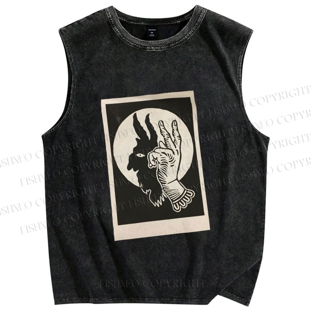 Unisex Vintage Hand Shadow Printed Washed Tank Top
