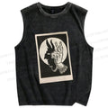 Unisex Vintage Hand Shadow Printed Washed Tank Top
