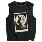 Unisex Vintage Hand Shadow Printed Washed Tank Top
