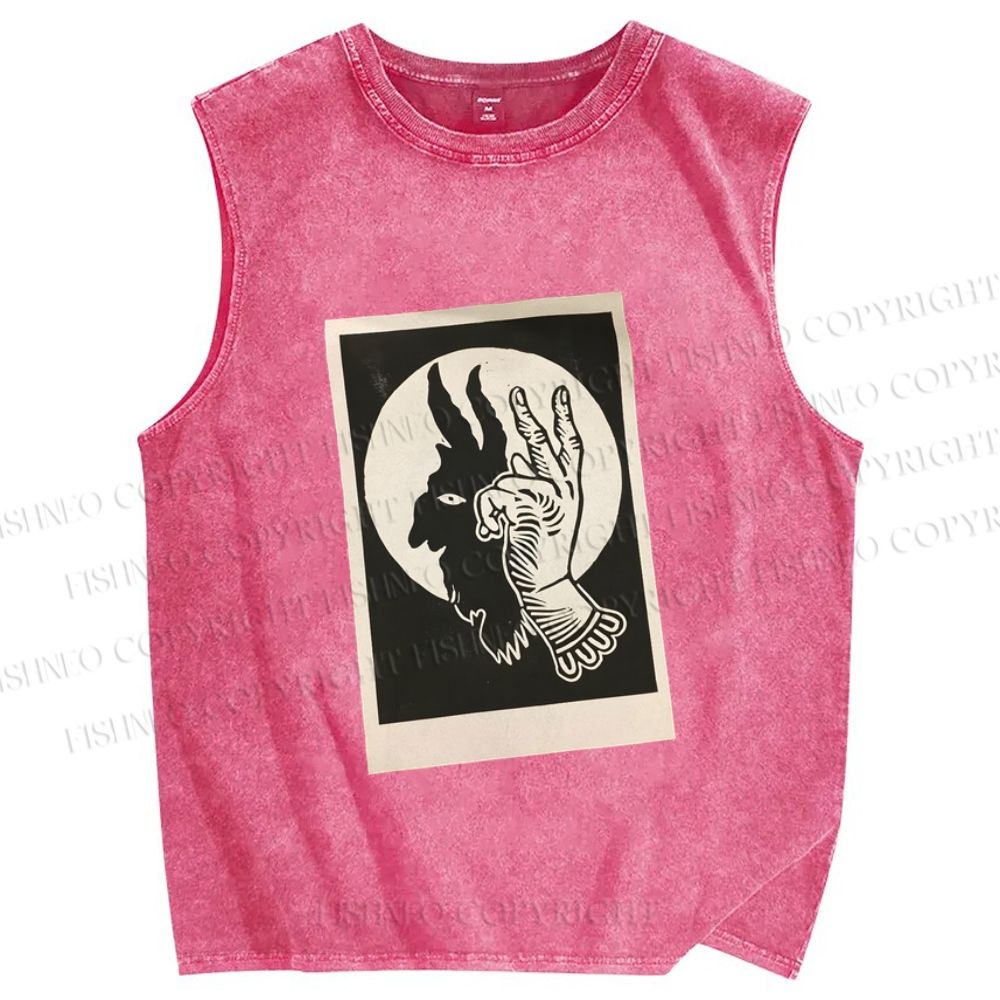 Unisex Vintage Hand Shadow Printed Washed Tank Top