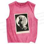 Unisex Vintage Hand Shadow Printed Washed Tank Top