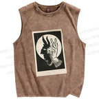 Unisex Vintage Hand Shadow Printed Washed Tank Top