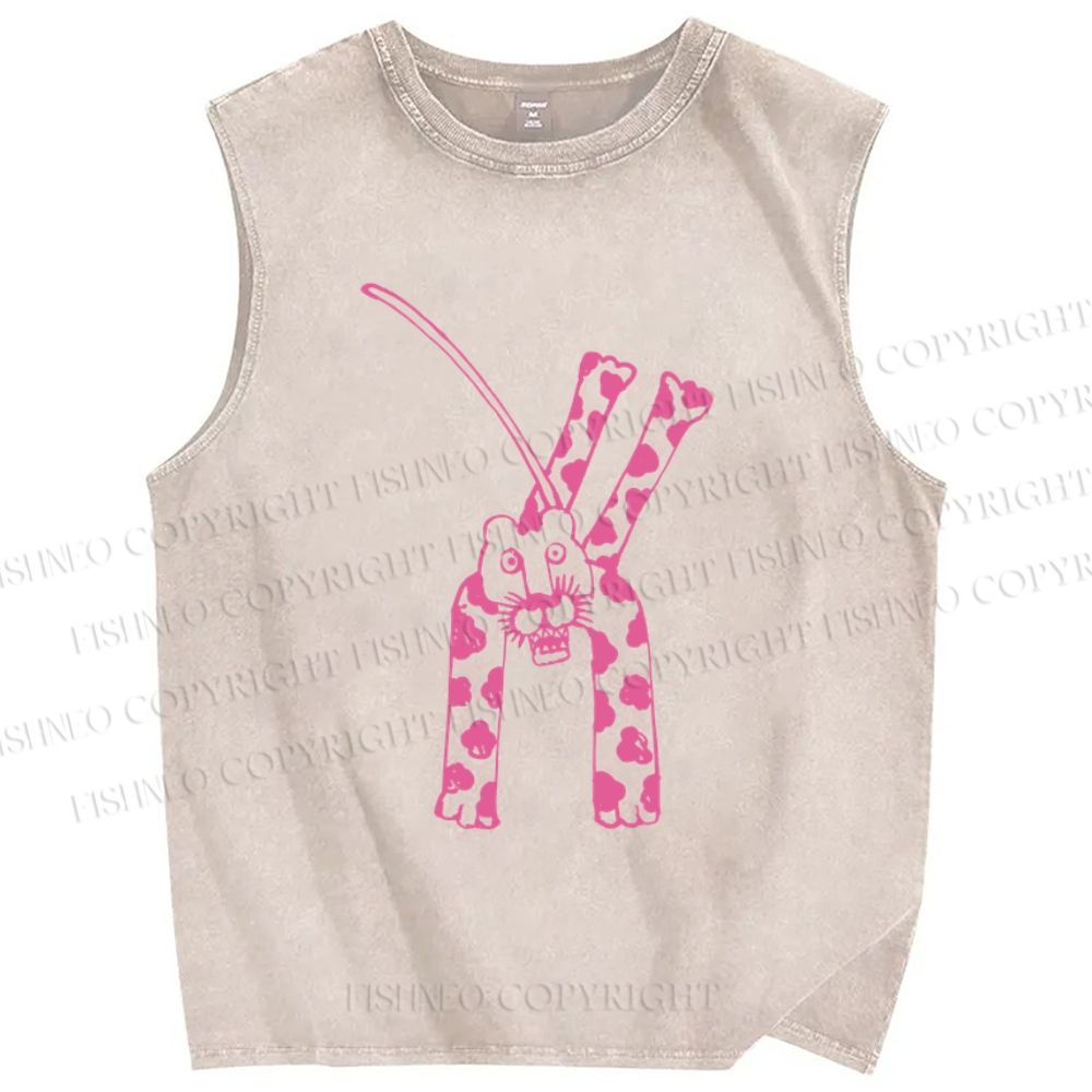 Unisex Leopard Panther Printed Washed Tank Top