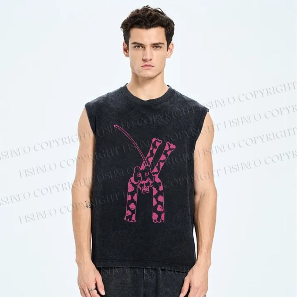 Unisex Leopard Panther Printed Washed Tank Top