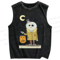 Unisex Vintage Halloween Skull Printed Washed Tank Top