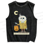 Unisex Vintage Halloween Skull Printed Washed Tank Top