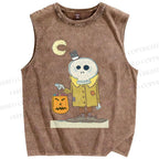 Unisex Vintage Halloween Skull Printed Washed Tank Top