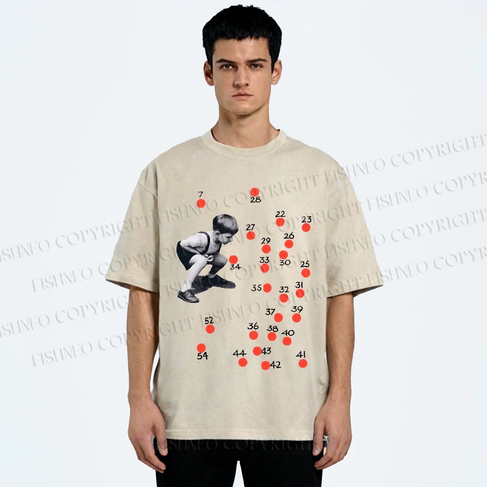Unisex Vintage Boy Dots Printed Washed Tee