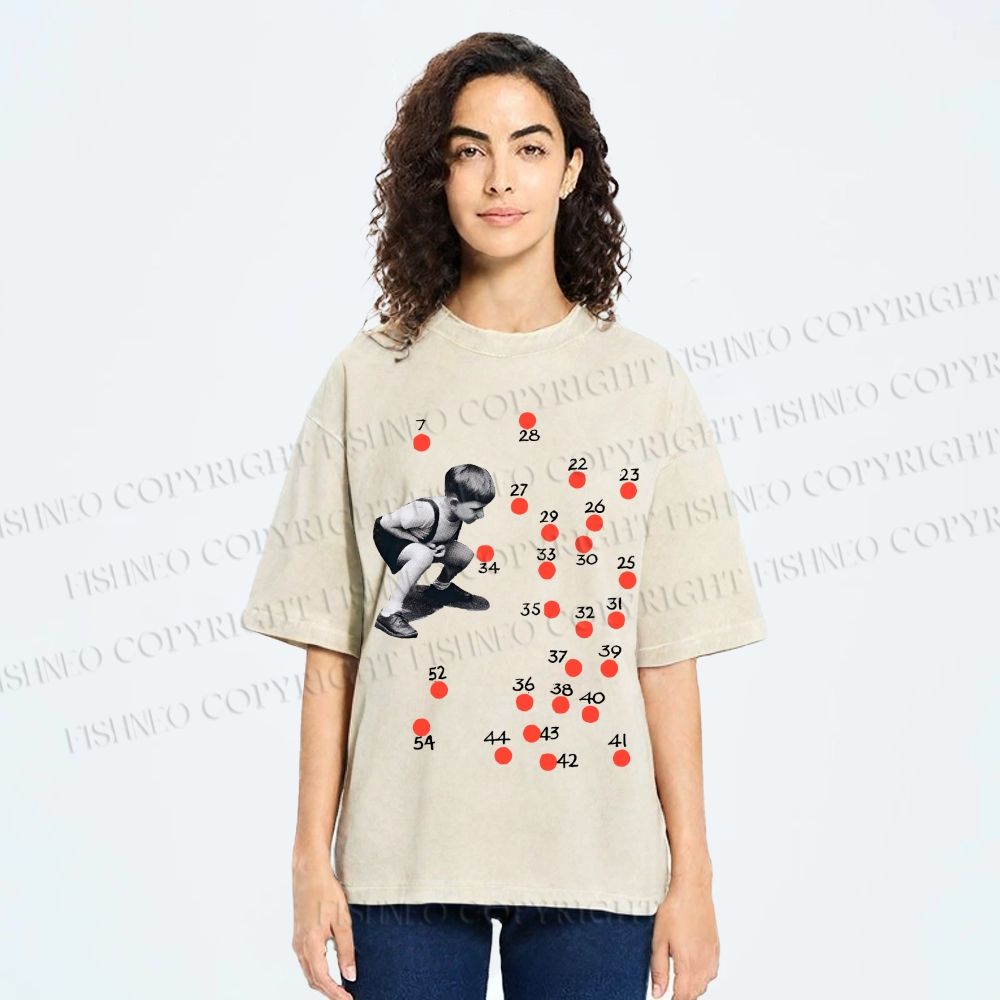 Unisex Vintage Boy Dots Printed Washed Tee