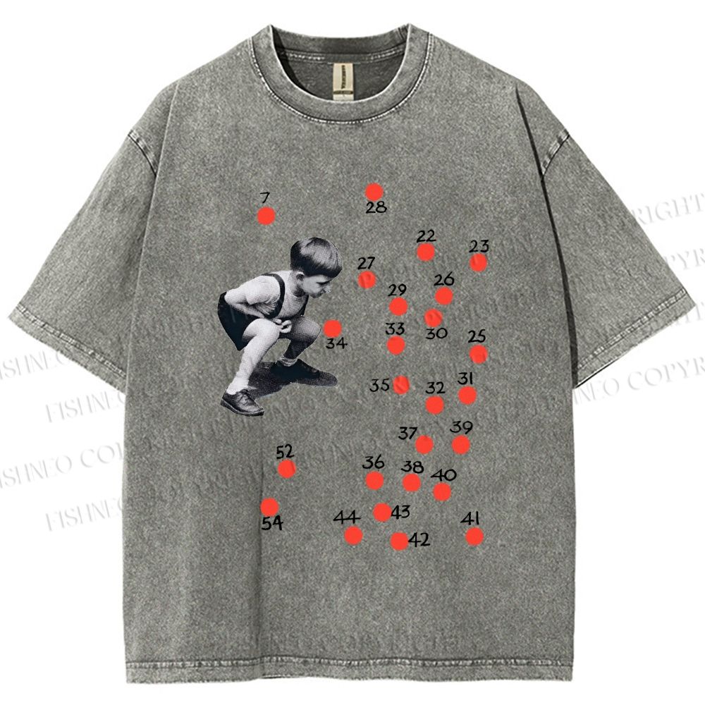 Unisex Vintage Boy Dots Printed Washed Tee