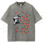 Unisex Vintage Boy Dots Printed Washed Tee