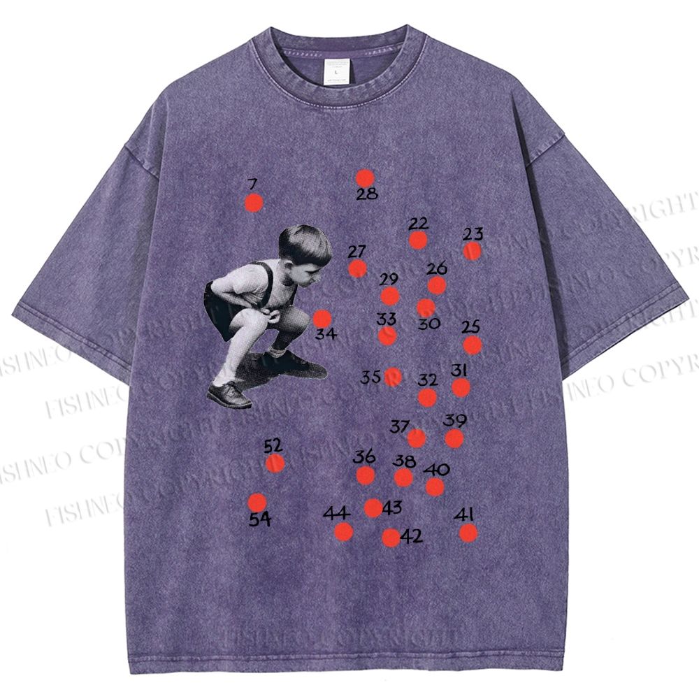 Unisex Vintage Boy Dots Printed Washed Tee