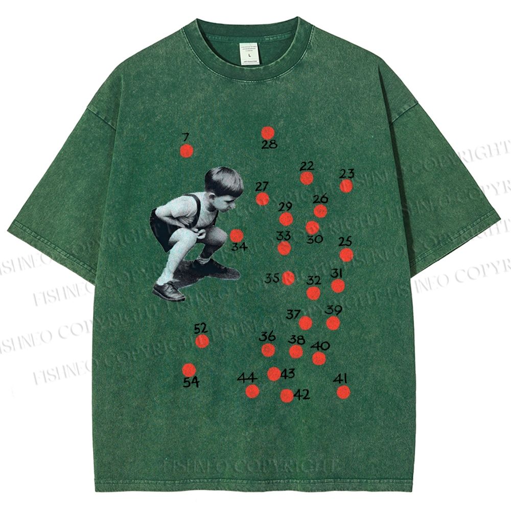 Unisex Vintage Boy Dots Printed Washed Tee