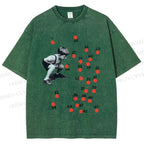 Unisex Vintage Boy Dots Printed Washed Tee