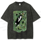 Unisex Cute Cat Graffiti Printed Washed Tee