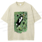 Unisex Cute Cat Graffiti Printed Washed Tee