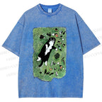 Unisex Cute Cat Graffiti Printed Washed Tee