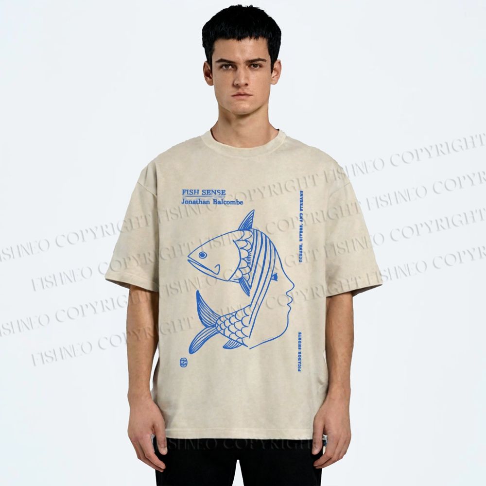 Unisex Fish Girl Printed Washed Tee