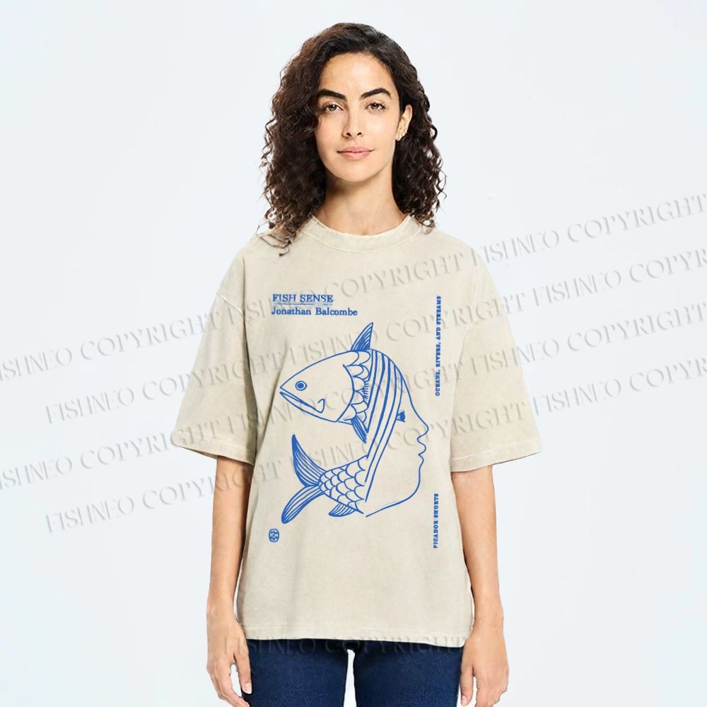 Unisex Fish Girl Printed Washed Tee
