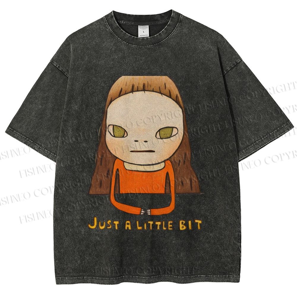 Unisex Japanese Art Yoshitomo Nara Just A Little Bit Printed Washed Tee