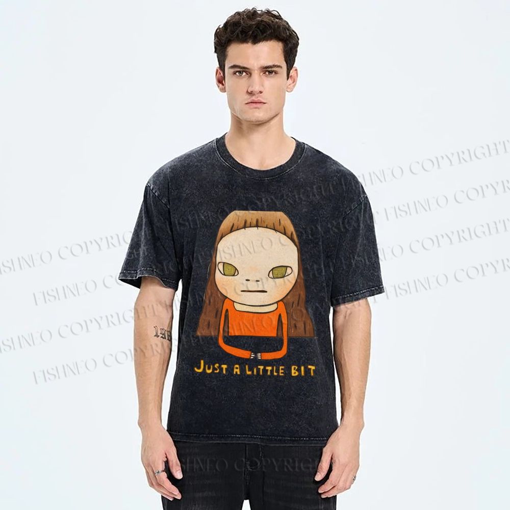 Unisex Japanese Art Yoshitomo Nara Just A Little Bit Printed Washed Tee