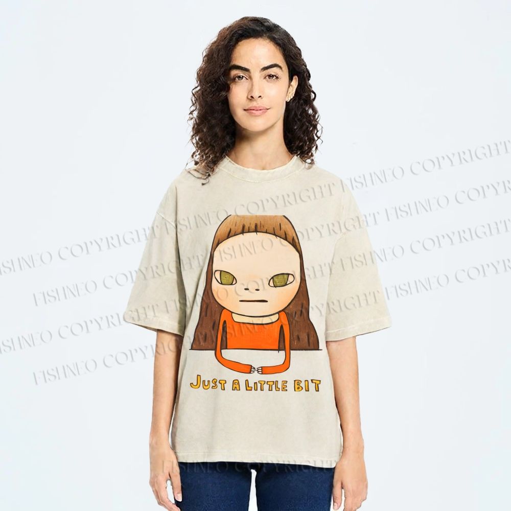 Unisex Japanese Art Yoshitomo Nara Just A Little Bit Printed Washed Tee