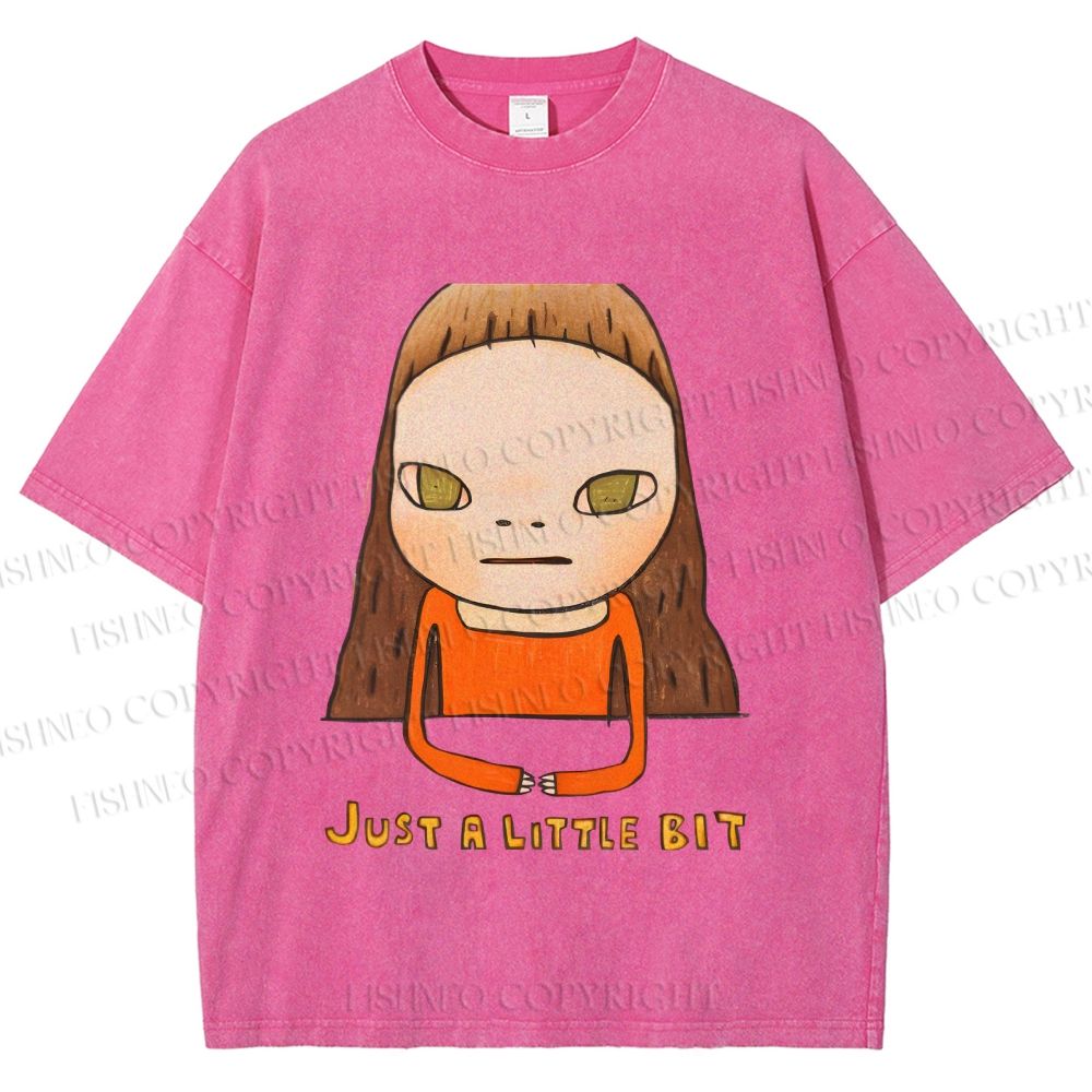 Unisex Japanese Art Yoshitomo Nara Just A Little Bit Printed Washed Tee