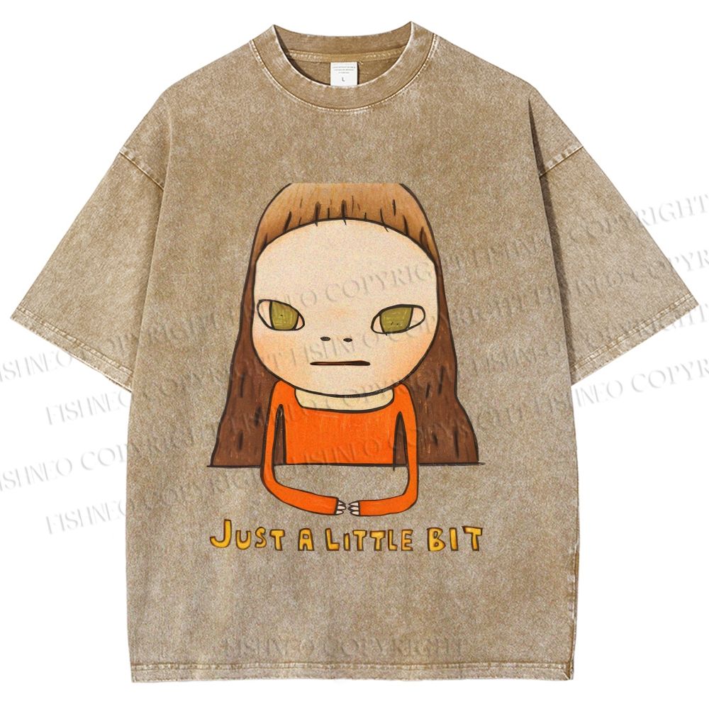 Unisex Japanese Art Yoshitomo Nara Just A Little Bit Printed Washed Tee