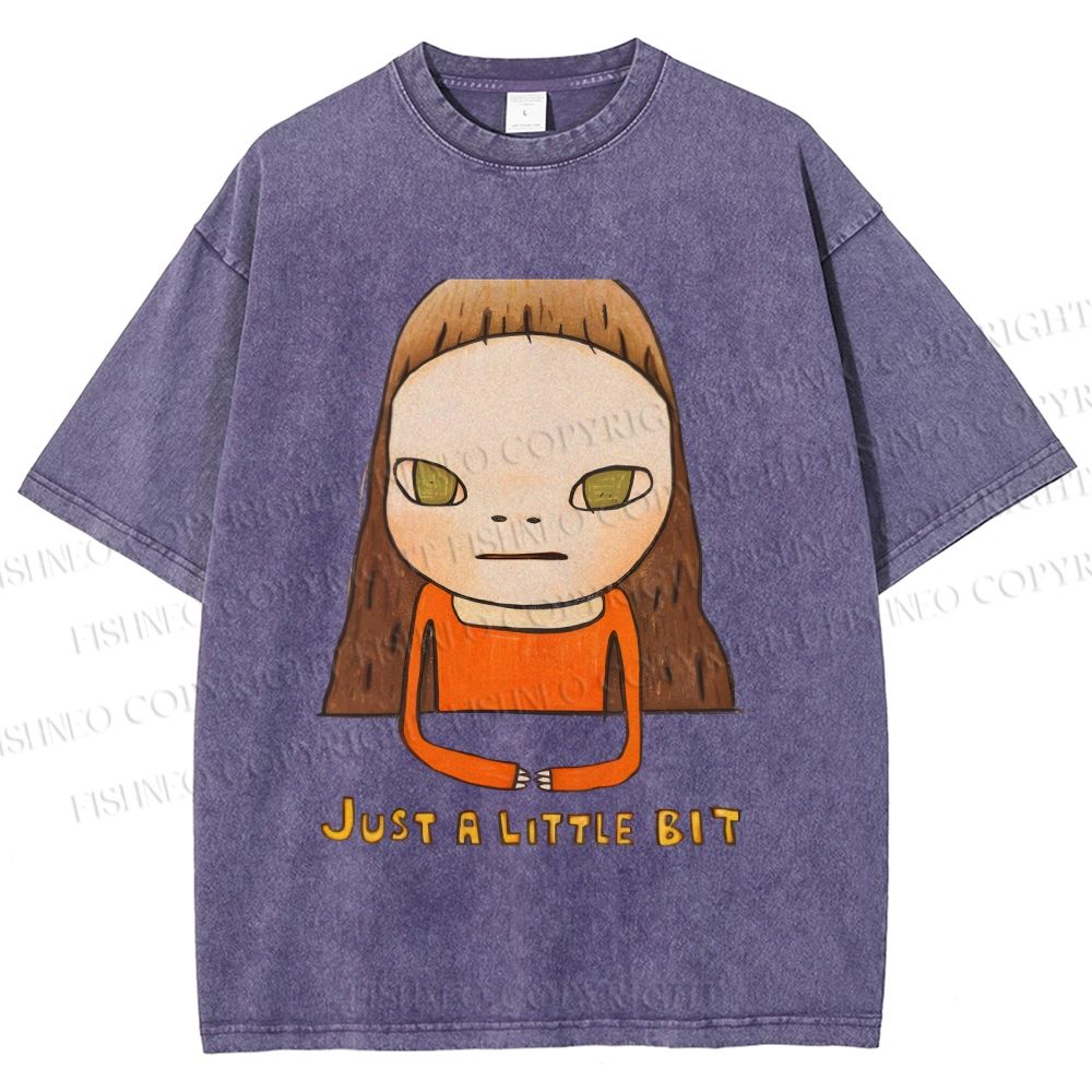Unisex Japanese Art Yoshitomo Nara Just A Little Bit Printed Washed Tee