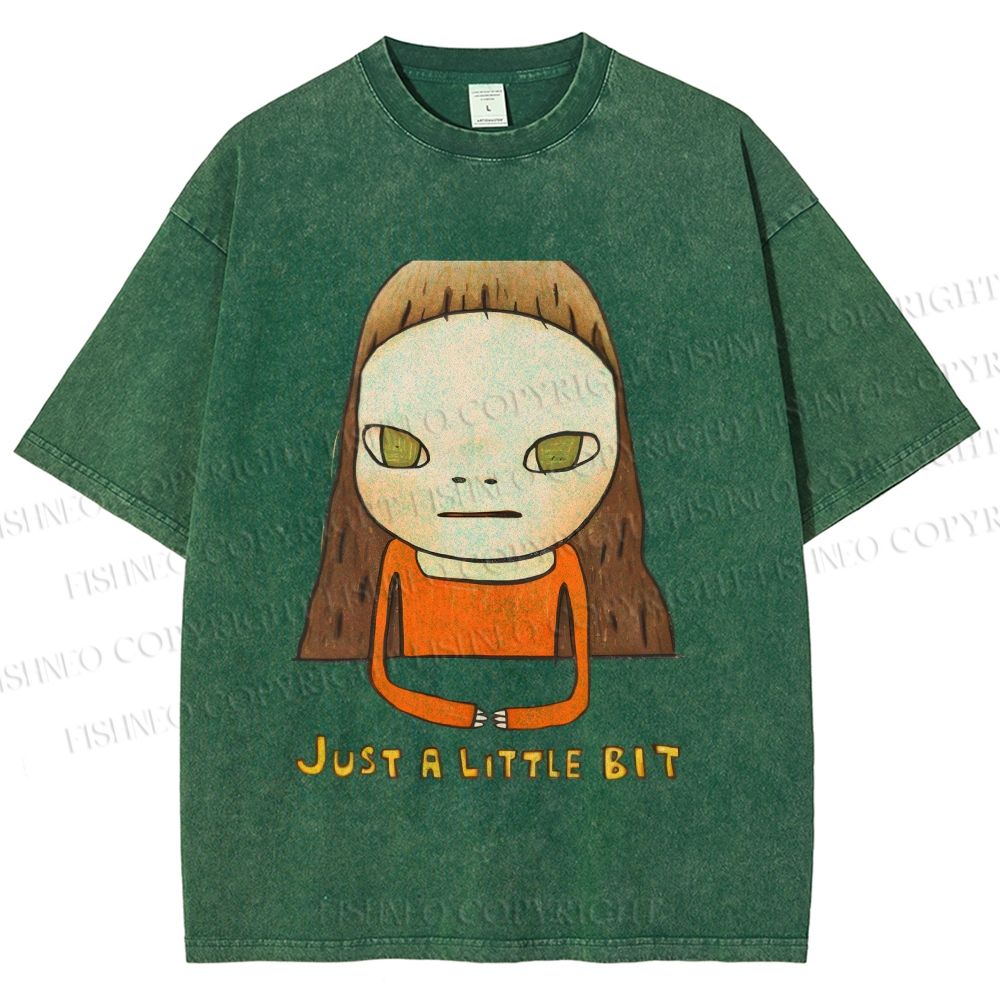 Unisex Japanese Art Yoshitomo Nara Just A Little Bit Printed Washed Tee