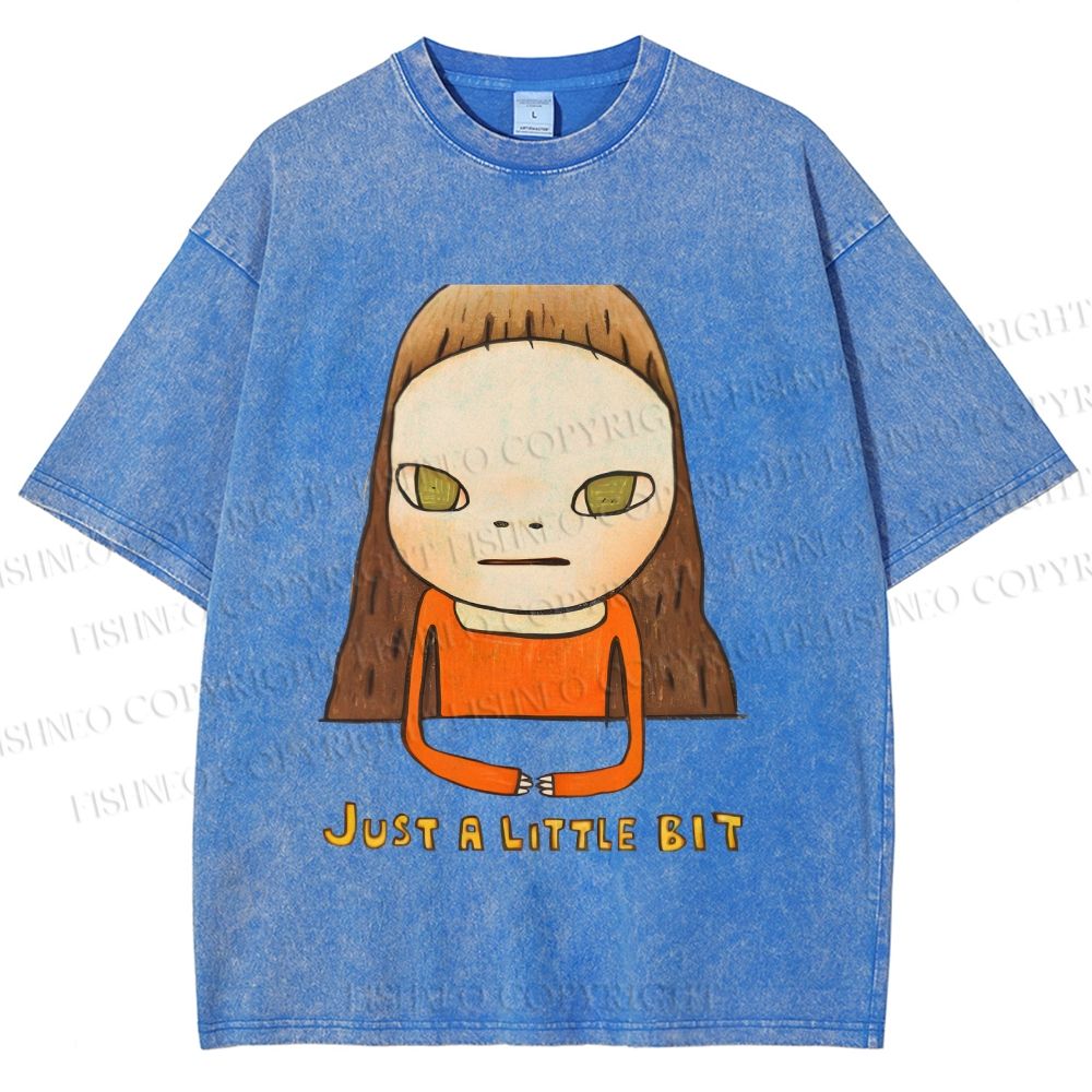 Unisex Japanese Art Yoshitomo Nara Just A Little Bit Printed Washed Tee