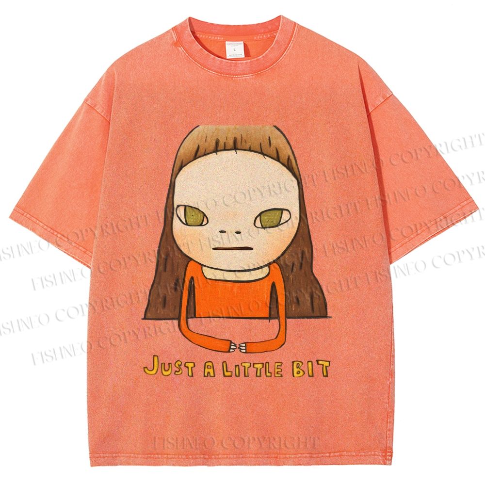 Unisex Japanese Art Yoshitomo Nara Just A Little Bit Printed Washed Tee