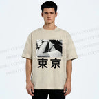 Unisex Vintage Japanese Tokyo Printed Washed Tee