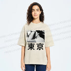 Unisex Vintage Japanese Tokyo Printed Washed Tee