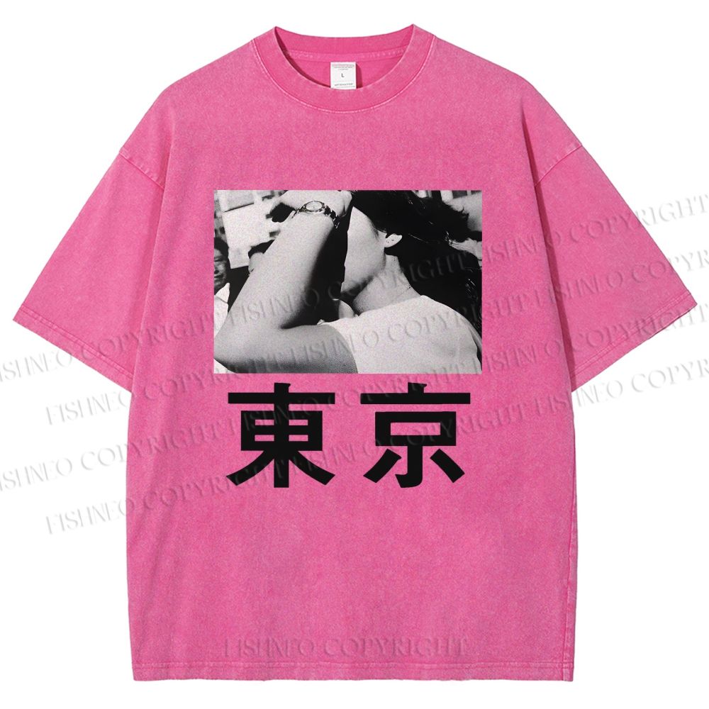 Unisex Vintage Japanese Tokyo Printed Washed Tee