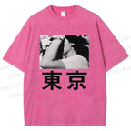 Unisex Vintage Japanese Tokyo Printed Washed Tee