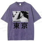 Unisex Vintage Japanese Tokyo Printed Washed Tee