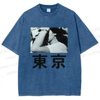 Unisex Vintage Japanese Tokyo Printed Washed Tee