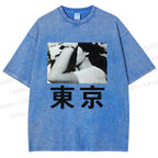 Unisex Vintage Japanese Tokyo Printed Washed Tee