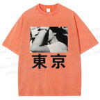 Unisex Vintage Japanese Tokyo Printed Washed Tee
