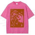 Unisex Vintage Halloween Ghost Skull Printed Washed Tee
