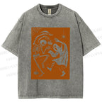 Unisex Vintage Halloween Ghost Skull Printed Washed Tee