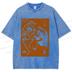 Unisex Vintage Halloween Ghost Skull Printed Washed Tee