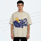 Unisex Vintage Sea Wave Mermaid Printed Washed Tee