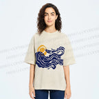 Unisex Vintage Sea Wave Mermaid Printed Washed Tee