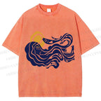 Unisex Vintage Sea Wave Mermaid Printed Washed Tee