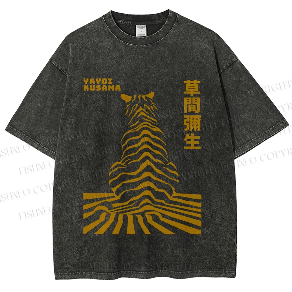 Unisex Japanese Yayoi Kusama Panther Printed Washed Tee